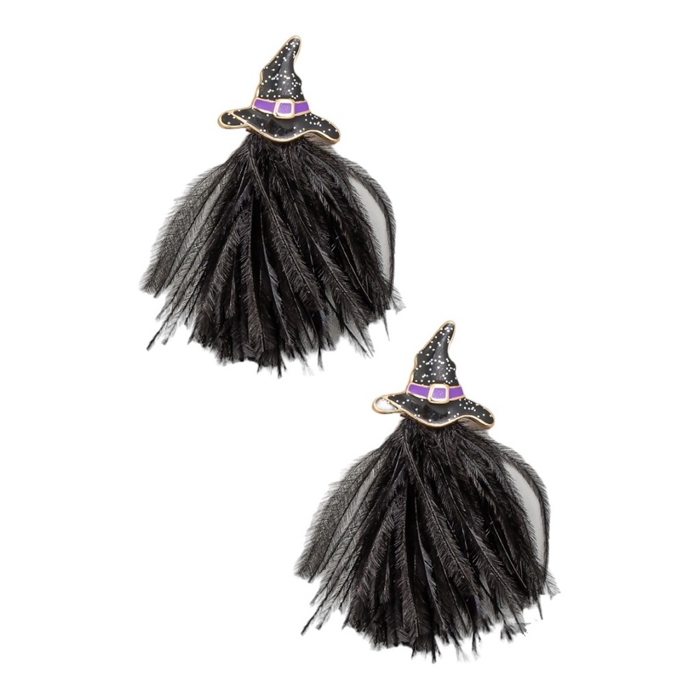 COPY - New feather Halloween witch hat dangling earrings